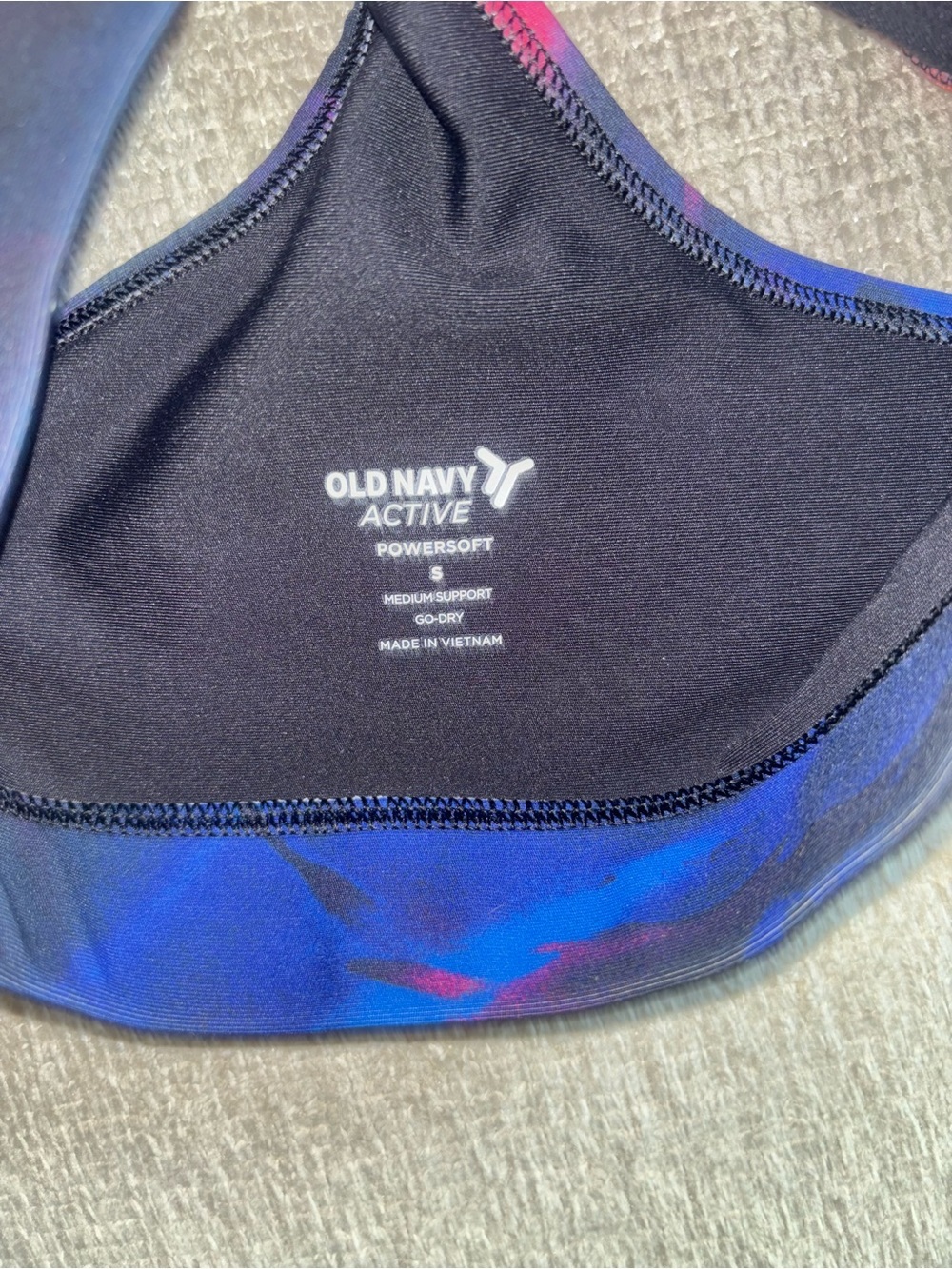 Old Navy Active PowerSoft Sports Bra Neon Flame Abstract Print Racerback - Picture 3 of 4